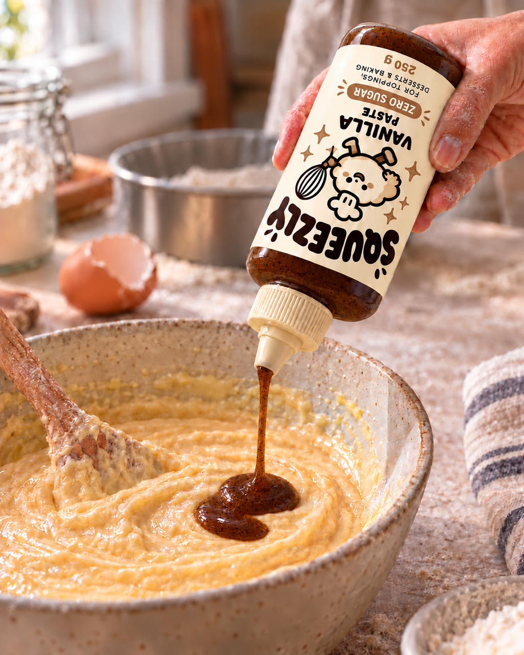 Brun Squeezly Vanilla Paste doseras i kaksmet, 250 g.