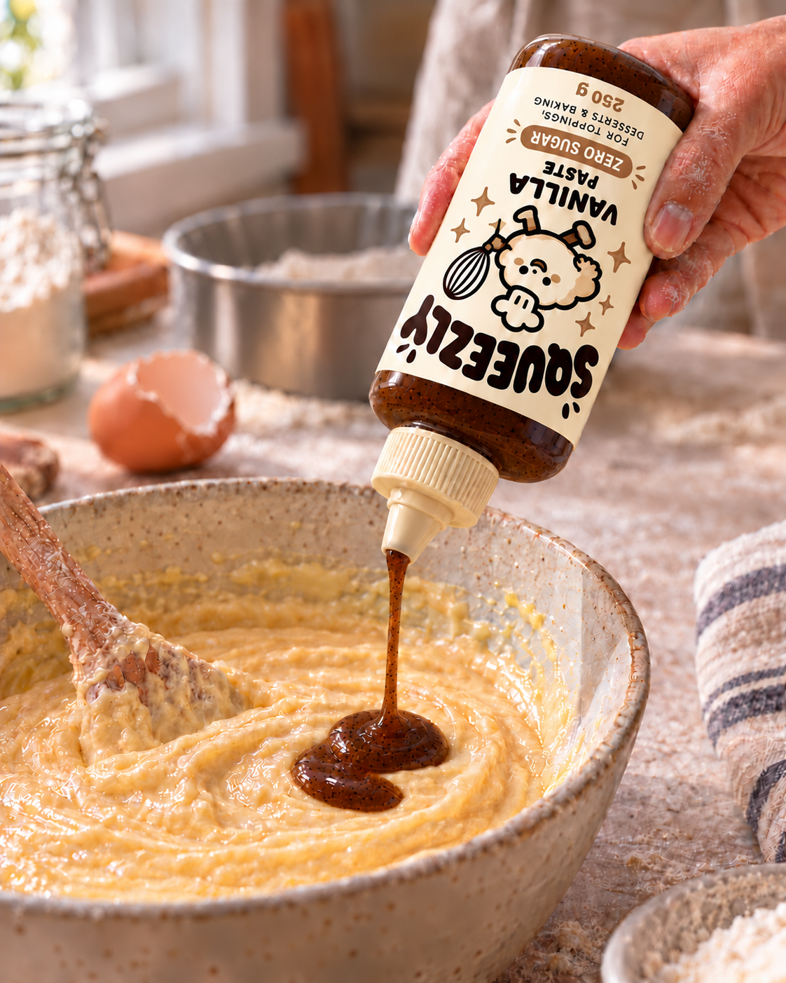 Brun Squeezly Vanilla Paste doseras i kaksmet, 250 g.